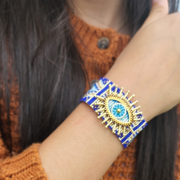 Jewelry - Miyuki devil eye beads hands woven glass bangle , handmade bracele